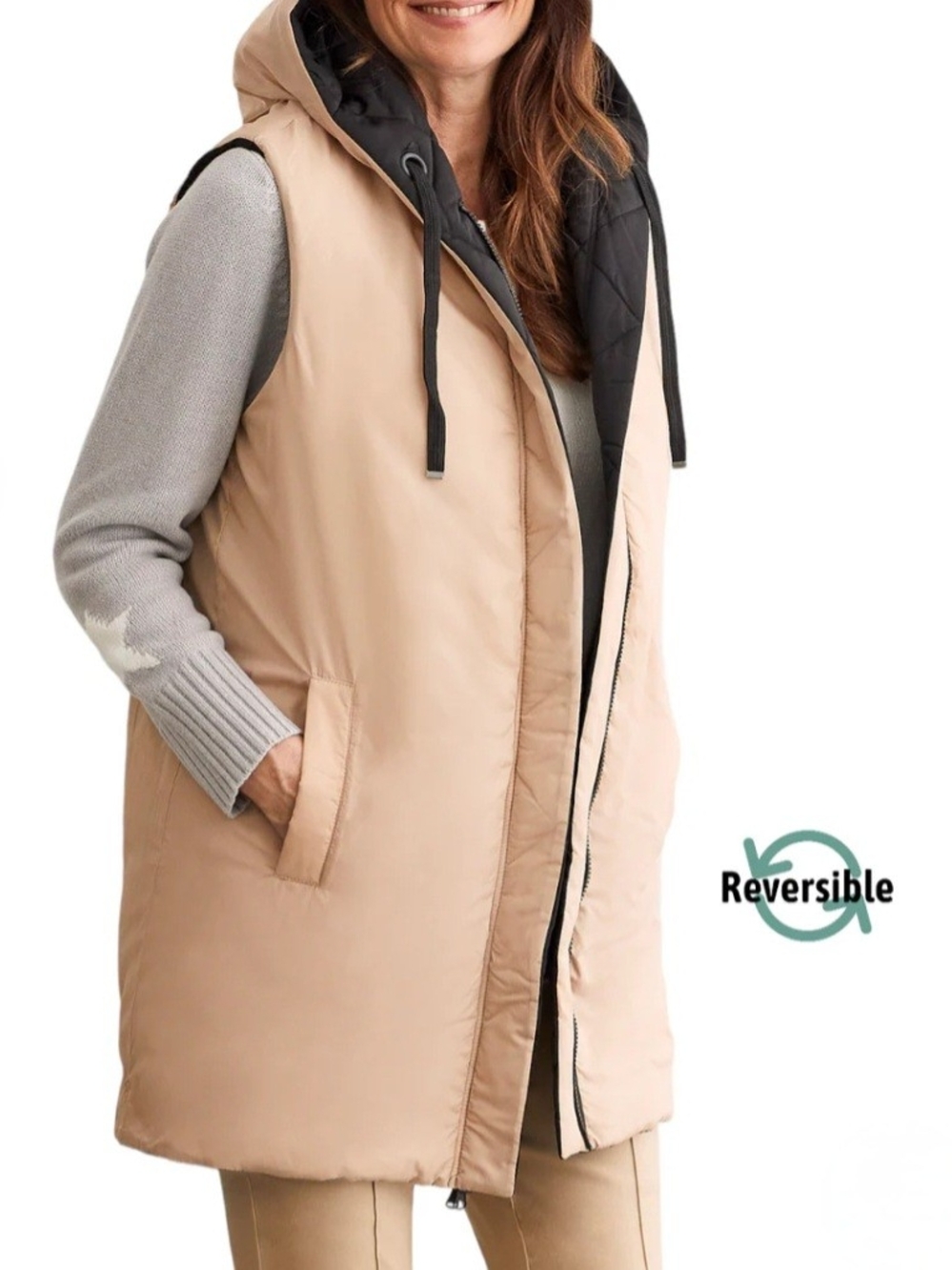 Tribal - BNWOT - Reversible Quilted Hooded Long Vest - Picture 3 of 8
